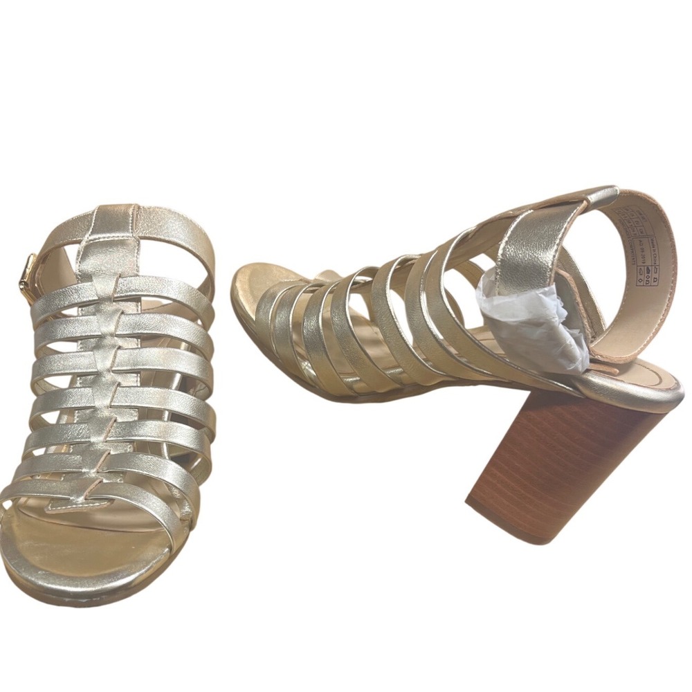 Vionic Sami Metallic Gold Gladiator Block Heel Sandal Women 7.5 Orthotic Strappy